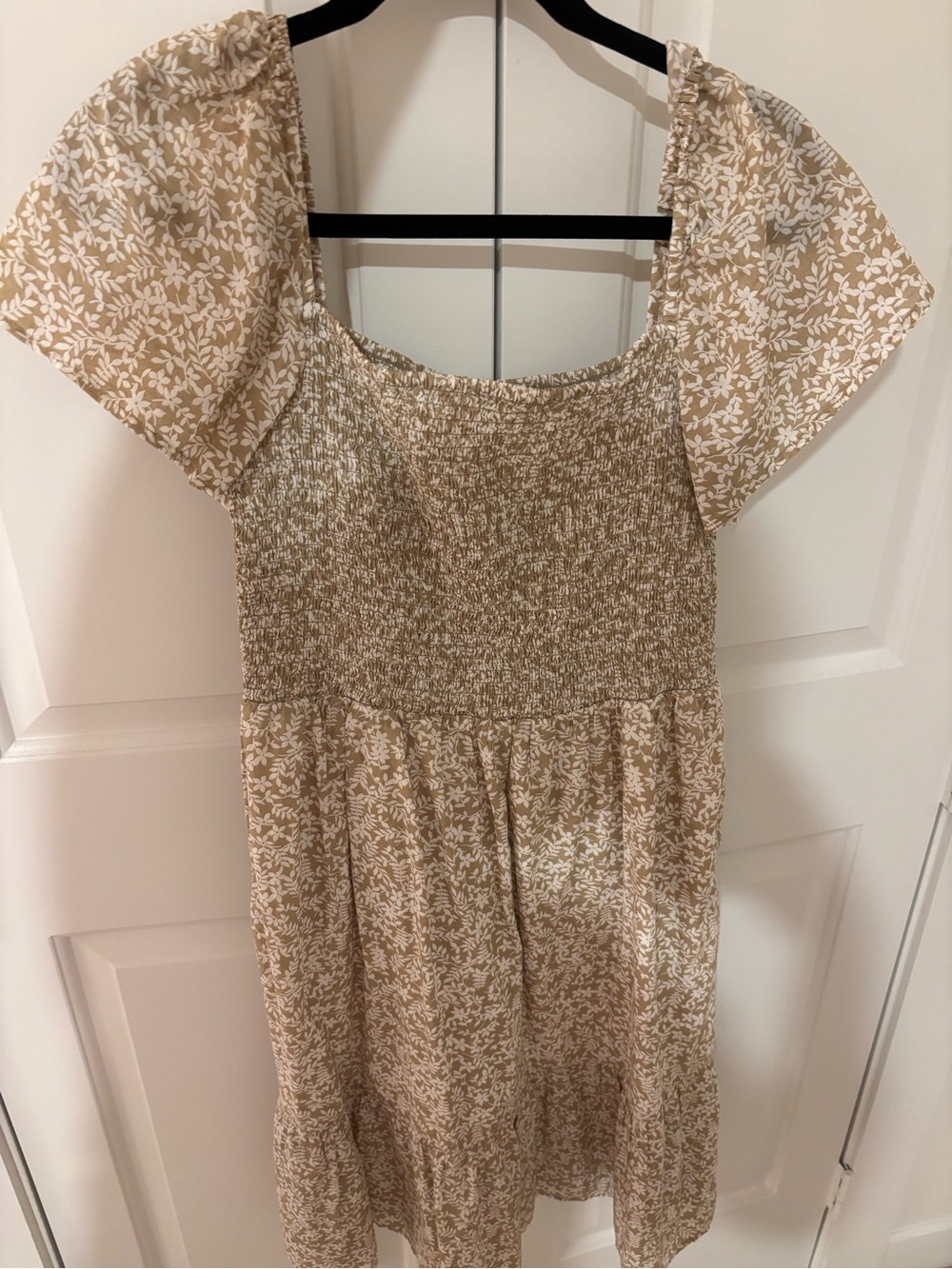 GAP Beige and White Smocked Dress